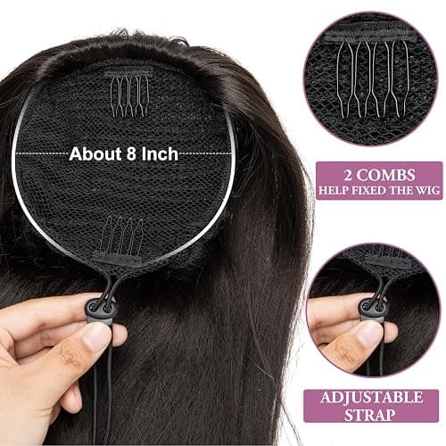 YUMOREAL Short Black Drawstring Ponytail Hair Extension for Black Women 14 Inch Straight Ponytail with End Curls Synthetic Fake Hairpieces thumbnail 5