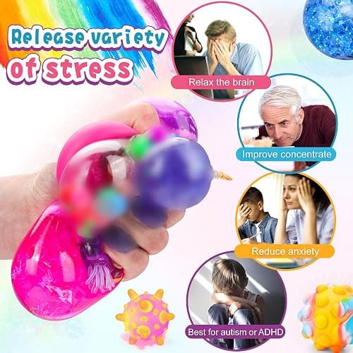36 Pack Stress Balls, Squishy Balls, Squishy Fidget Stress Relief, Squeeze Ball for Adults Stress Relieve, Prize Box for Friends, Party Favors thumbnail 6