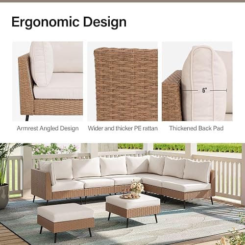 LAUSAINT HOME Outdoor Patio Furniture, 8 Piece Outdoor Sectional Sofa PE Rattan Wicker Patio Conversation Sets,All Weather Patio Furniture Set with Thick Cushions for Garden, Poolside, Backyard(Beige) thumbnail 3