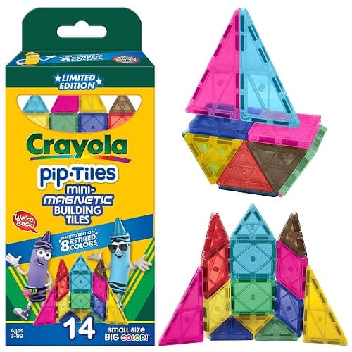 CreateOn Crayola Limited Edition Retro PIP Magnetic Tiles Set, Building Set for Kids, STEM Toys for Boys and Girls Ages 3 and Up, 14-Piece Set - Image 1