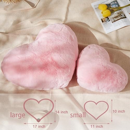 YRXRUS Heart Pillows, Love Heart Shaped Pillow, Small Cute Pink Heart Pillows for Gifts, Faux Rabbit Throw Pillows for Her, Kids, Girls Home Decoration, 10X11 Inch thumbnail 3