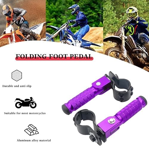 M8 Motorcycle CNC Aluminum 90 Degree Folding Rearsets Folded Motorbike Footrest Bicycle Footpegs Foot Pegs Pedal Universal (Purple) thumbnail 3