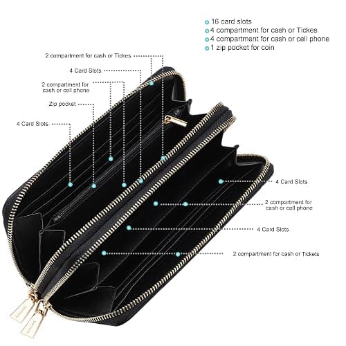 B BRENTANO Vegan Leather Double Zipper Pocket Wallet with Grip Hand Strap (Chevron Embroidered Black) thumbnail 4