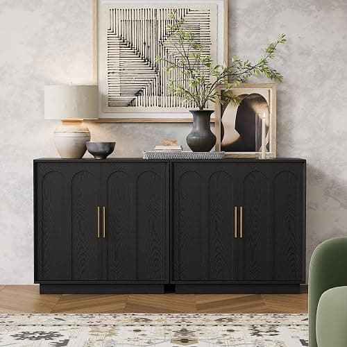 FORTUNETEC Sideboard Buffet Cabinet with Storage, Modern Accent Cabinet with Arched Doors & Shelf, 31.5" Modular Media Console, Minimalist Credenza for Living Room Kitchen Dining Room Entryway, Black thumbnail 5