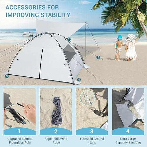 Elegear CumbreX™ Beach Tent Sun Shelter with Canopy, 4-5 Person Pop Up Beach Tent, Easy Setup UPF 50+ UV Protection Portable Lightweight Double Silver Coating Cabana Sun Shade Shelter - Silver thumbnail 7