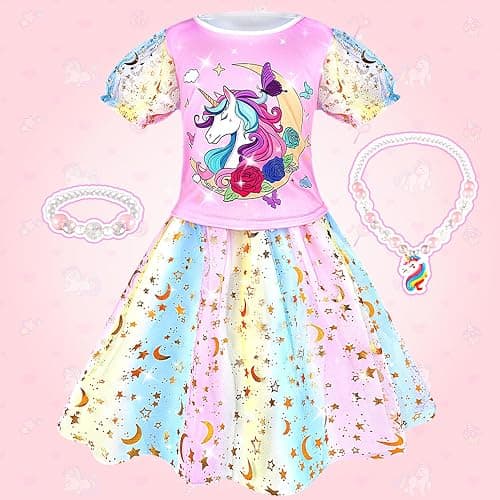 Dreamon Robe Princesse Fille, 5 Thèmes Deguisement Princesse Fille 3 4 5 Ans avec Cape Sceptre Couronne Costume Cadeaux d'anniversaire Carnaval pour Enfants thumbnail 4