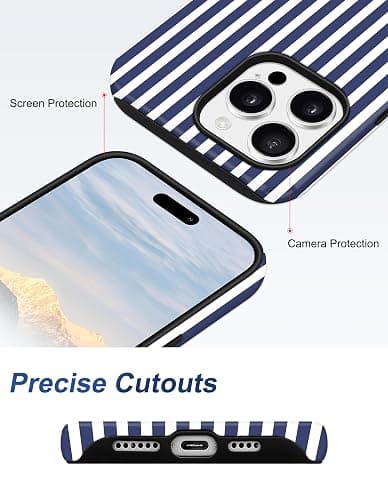 Jusy Compatible with MagSafe Striped Phone Case for iPhone 16 Pro, Cute Aesthetic Magnetic Soft TPU and Hard PC Protective Phone Cover for Women Girls（Matte） - Navy Blue thumbnail 4