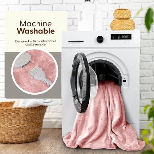 KEPLIN Large Electric Heated Throw Blanket - Electric Heated Blanket Throw for Bedspread 9 Heat Settings & Timer, Machine Washable Fleece Wool Duvet with 1 Year Warranty - Blush/Cream Sherpa thumbnail 6