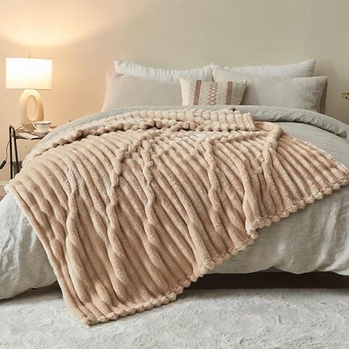 NEWCOSPLAY Super Soft Throw Blanket Brown Premium Silky Flannel Fleece 3D Ribbed Jacquard Lightweight Bed Blanket All Season Use (Brown Ribbed, Throw(50"x60")) thumbnail 9
