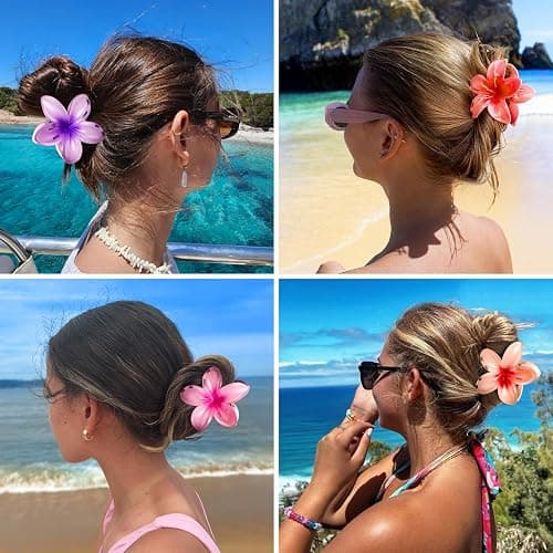 6 Pack Flower Hair Claw Clips for Women, Hawaiian Hibiscus Hair Clips, Cute Hair Accessories, Gifts for Women Girls thumbnail 3