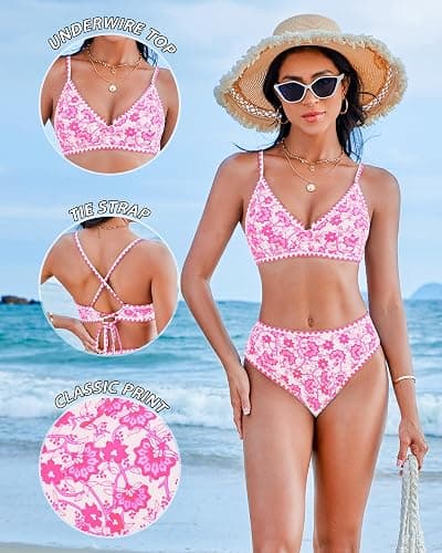 DaiLiWei High Waisted Bikini Sets Womens Bathing Suits Tummy Control 2 Piece Swimsuit Full Coverage Floral Swim Suits thumbnail 5