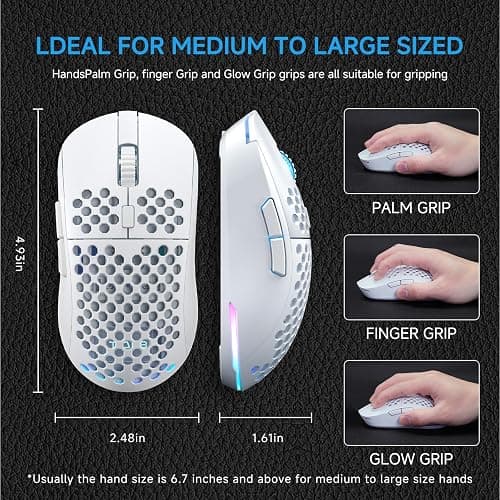 TMKB Falcon M1 Wireless Gaming Mouse, 24000DPI Optical Sensor, 180Hrs Battery, Lightweight, 6 Programmable Buttons, RGB Strip, 2.4G/BT5.2/USB-C Wired for PC/Mac/Laptop - Matte White thumbnail 8