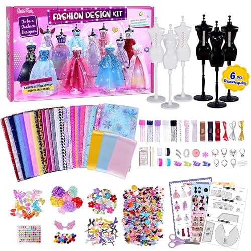 ONE TO FOUR 800+Pcs - Fashion Designer Kit for Girls with 6 Mannequins - Arts and Crafts Kit- Sewing Kit for Kid Ages 8-12 -Girl Gift Age 6 7 8 9 10 11 12-Gifts for Teen Girls - Image 1