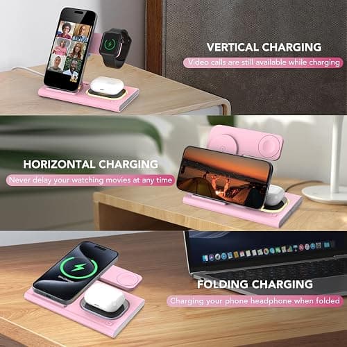 3 in 1 Charging Station for iPhone 17 - Wireless Charger for Apple Devices for iPhone 17 16 15 14 13 12 11 Pro Max - Foldable Wireless Charging Station Dock Stand for Apple Watch Series & AirPods thumbnail 7