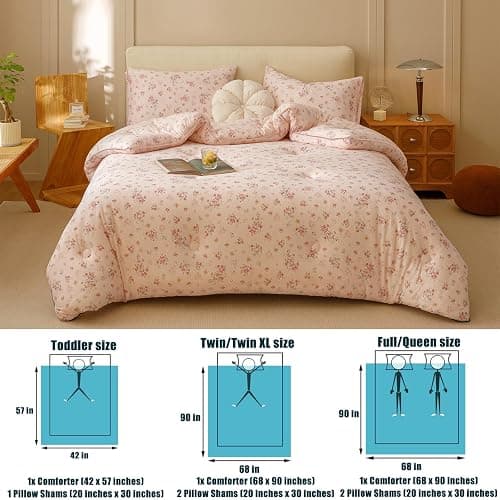 Doimier 3PCS Comforter Set Queen Size, Ultra Soft Marshmallow Fluffy Comforter Bed Sets, Cute Bedding Set for Kids Girls Teen, Microfiber Lightweight All Seasons Bedroom (Pink Petals) - Full/Queen - Pink Petals thumbnail 2