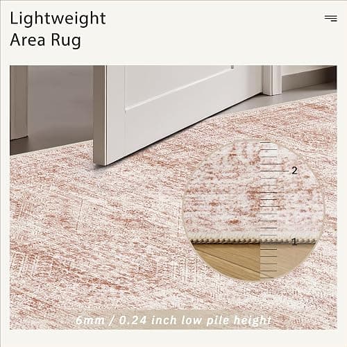 Soalmost Washable Area Rug 8x10, Large Soft Rugs for Living Room Vintage Area Rugs for Bedroom Dining Room Non-Slip Stain Resistant Pink Under Table Rug thumbnail 6
