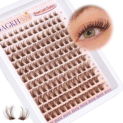 Brown Lash Clusters Natural Eyelash Clusters Invisible Band Wispy Lash Extension 8-16mm D Curly Cluster Eyelash Extensions Clear Band Individual Clusters Lashes DIY Volume Dark Brown Eyelash Extension - Image 1