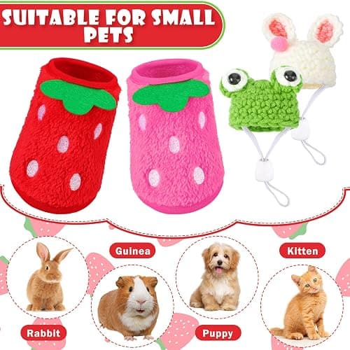 Mixweer 4 Pieces Guinea Pig Stuff Includes 2 Guinea Pig Clothes and 2 Cute Mini Hats with Adjustable Strap Small Animal Warm Vest Cozy Hand Knitted Hat for Hamster Bunny(Frog Style) thumbnail 5