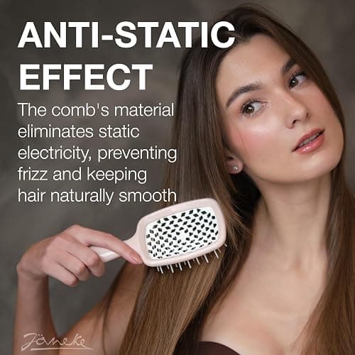 Janeke Superbrush Detangling Brush for Soft Smoothing Hair Brushing with Anti-Static Bristles - Vented Wet Hair Brush for Blow Drying Use - Perfect for Curly, Thick, Wavy, Fine Hair Types (Nude) thumbnail 5