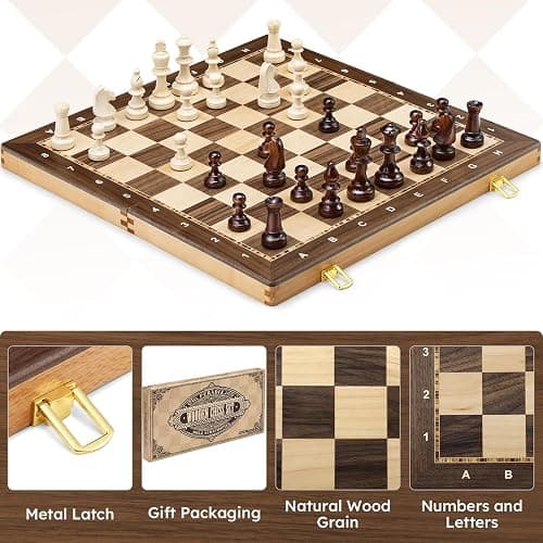 Peradix 19" Wooden Chess Set, Folding Tournament Chess Board with 3.75" King, 2 Extra Queens, Classic Professional Chess Game for Adults & Kids thumbnail 7
