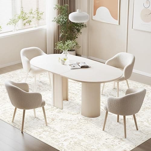 5x7 Area Rugs for Living Room: Washable Rug Vintage Large Rugs Soft Non Slip Low Pile Rug Floral Distressed Floor Carpet for Bedroom Kitchen Nursery Dining Room Home Office (Beige, 5'x7') thumbnail 4