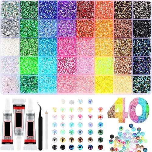 40 Colors Resin Jelly Rhinestones for Bedazzling Kit - 32000 Pcs 3mm Rhinestones Gems for Crafting, Bedazzling Gems Kit with 3Pcs B7000 Glue for Clothing Shoes Nail Cups DIY Crafts (3mm) - Image 1
