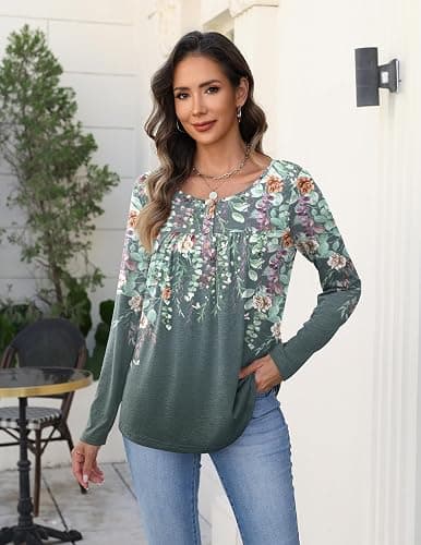 Zeagoo Long Sleeve Shirts for Women Fall Fashion Dressy Casual Blouses Trendy Pleated Tunic Tops for Leggings 2025 thumbnail 3