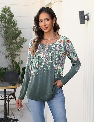 Zeagoo Long Sleeve Shirts for Women Fall Fashion Dressy Casual Blouses Trendy Pleated Tunic Tops for Leggings 2025 thumbnail 4