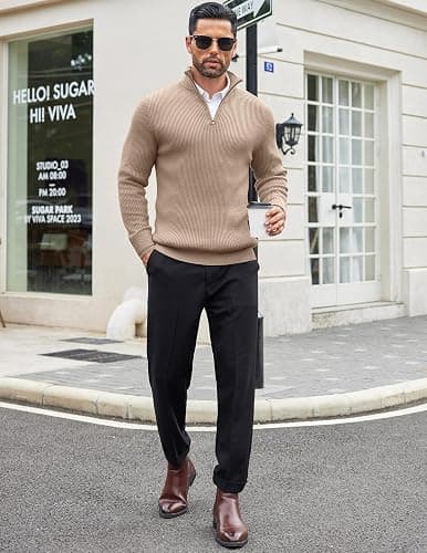 COOFANDY Men's Quarter Zip Sweaters Slim Fit Mock Neck Pullover Sweaters Lightweight Knitted Polo Sweater thumbnail 6