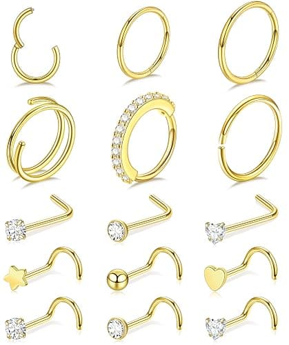 Leocuci Nose Piercings Studs Hoop Nose Rings for Women Gold Plated - Image 1
