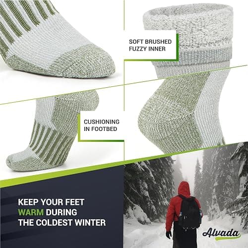 Alvada Merino Wool Hiking Socks Thermal Warm Crew Winter Boot Sock For Men & Women 3 Pairs thumbnail 4