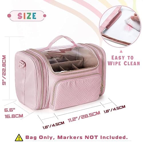 Rexmica Marker Organizer Bag for 180-300 Markers, Large Marker Storage Case with Detachable Divider for Adults, Markers Travel Holder Case Bag for Various Markers or Other Art Craft Supply, Pink thumbnail 5