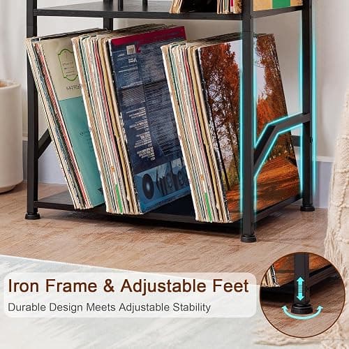 LOAKEKEL Record Player Stand, Vinyl Record Storage Up to 200 Albums, 3 Tier End Table with Removable Dividers, Tall Side Table for Living Room, Bedroom, Black, HETCD010BK1 thumbnail 8