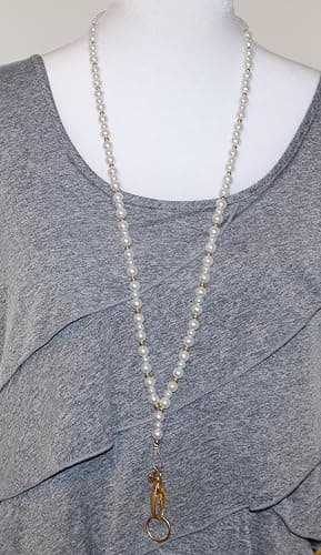 Hidden Hollow Beads Pearl & Gold Women's Handmade in USA Beaded Fashion Lanyard 34" Teacher ID Badge Holder Keys Cruise Phone thumbnail 6
