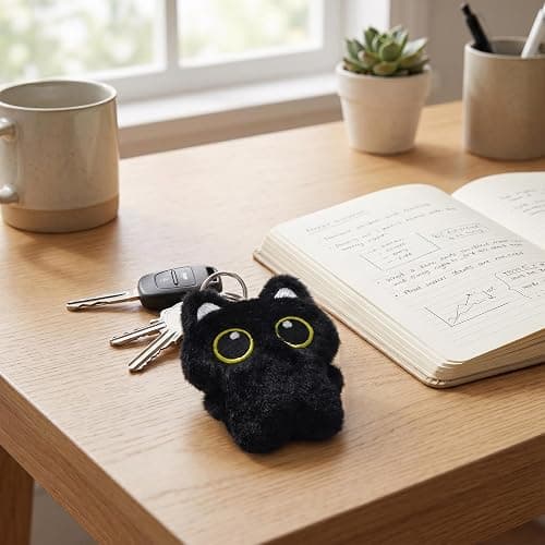 HUIJUFU Black Cat Plush Keychain Cute Bag Charm Gift for Women thumbnail 6