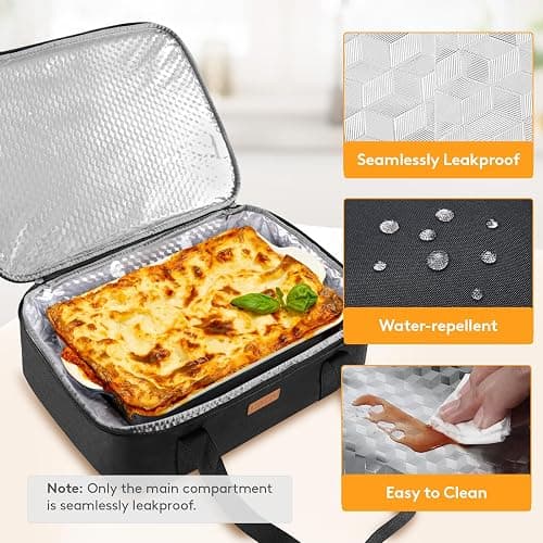 LUNCIA Insulated Casserole Carrier for Hot or Cold Food, Lasagna Lugger Tote for Potluck Parties/Picnic/Cookouts, Fits 9"×13" Baking Dish, Black thumbnail 4