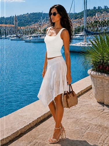 ATHMILE Double Lined Tank Tops for Women Summer Square Neck Sleeveless Basic Spring Going Out Top thumbnail 3