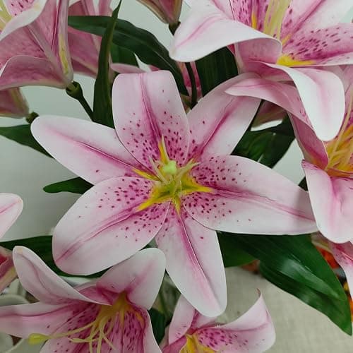 ARTIFIPLANT Light Purple Lillies Artificial Flowers, 6 Pcs Faux Lily Flowers,23 Inch Long Stem Tiger Lily Branch with 3 Full Blooms and 4 Leaves, Latex Real Touch Lilium Flower for Wedding Bouquet thumbnail 2