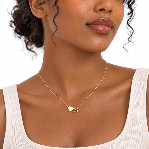 Turandoss Heart Initial Necklace for Women Teen Girls - 18K Gold Plated Letter A-Z Pendant Necklace Dainty Heart Necklaces Tiny Initial Necklaces Birthday Gifts for Women Jewelry thumbnail 2