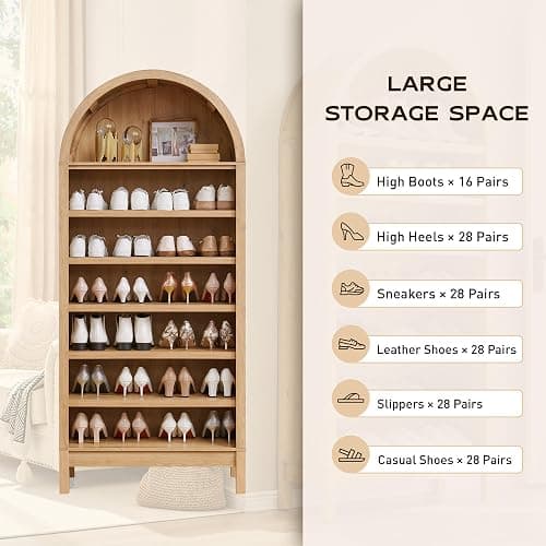 IFGET 71" Tall Arched Bookshelf, 7 Tiers Arch Bookcase with Storage, Modern Farmhouse Book Shelf with Adjustable Shelves, Wood Bookshelf w/Open Display Shelves for Living Room, Office (Natural) thumbnail 4