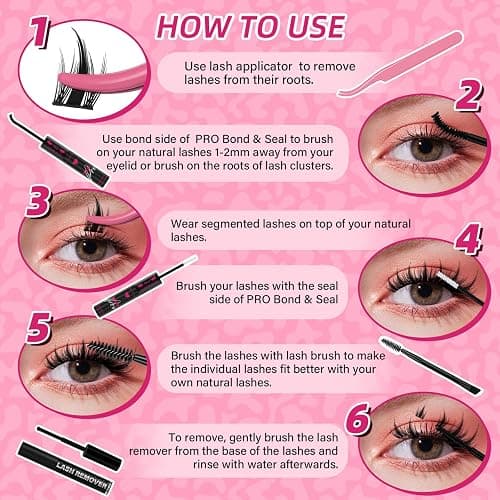 PROLASHBEAUTY Manga Lash Clusters Kit Anime Lash Clusters Volume Fairy Ultra-Thin Band Spike Lashes with Lash Bond and Seal Applictor Remover (Anime,10-18mix) thumbnail 6