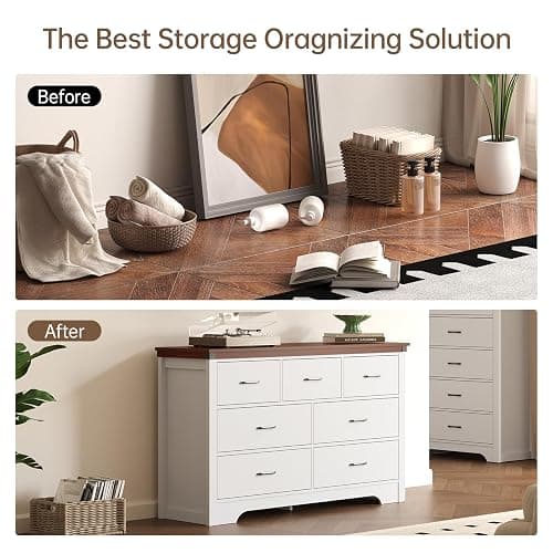 Airynee Farmhouse 7 Drawer Dresser for Bedroom, 51" Wide Chest of Drawers, Wooden Dresser TV Stand, Storage Dressers Organizer for Bedroom, Living Room, Hallway thumbnail 7