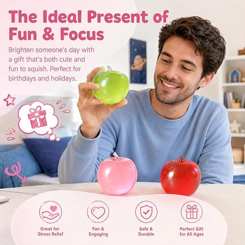 Squishy Pink Clear Apple Stress Relief Ball, Apple Fruit Sensory Figurine | Transparent Apple Squishy, Soft Novelty Fruit Taba Stress Balls, Sensory Figurine for Adult Relaxation, Relieve Work Anxiety thumbnail 2