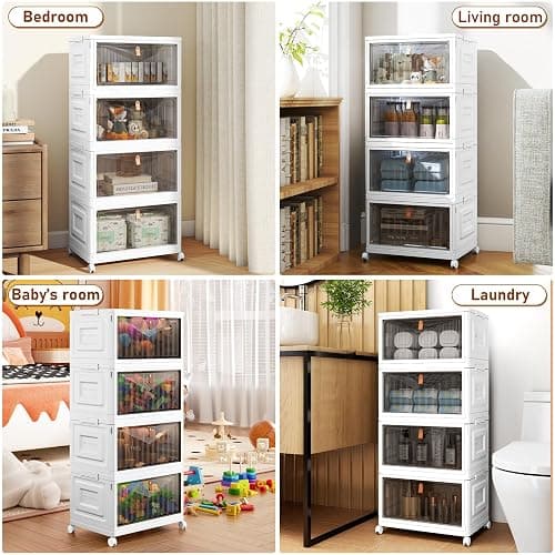 Wise Oannes Closet Organizers and storage, Storage cabinet with Wheels | Stackable Storage Bins with Wheels，Collapsible and Folds flat design to saves space, , Great for home, office, or garage thumbnail 6