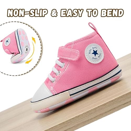 BACSAC Baby Boys Girls Walking Shoes First Newborn Infant Canvas High Top Sneakers with Hook and Loop Breathable Lightweight Non-Slip thumbnail 5