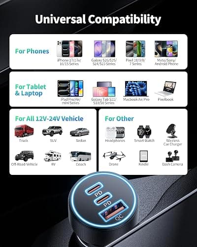 Car Charger USB C, 3 Port 67W Dual USB-C & USB-A Car Phone Charger Adapter | Fast Charging Cigarette Lighter Accessories, for iPhone 17/16/15/14/13/12/11 Pro Max,iPad, Galaxy S26/S25/S24,Pixel, Android thumbnail 6