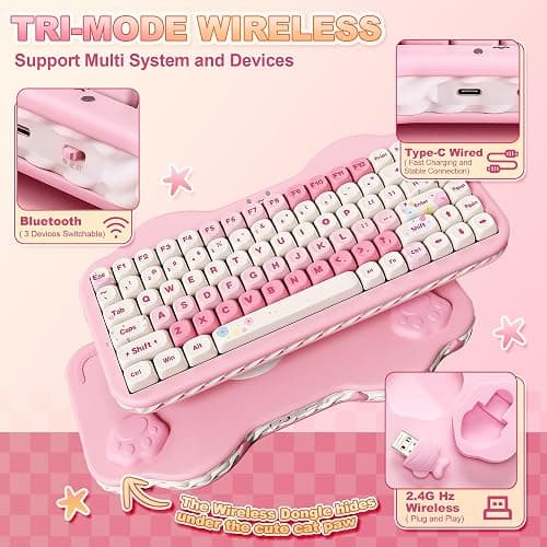 YUNZII C75 Wireless Mechanical Keyboard,75% Layout, Hot-Swappable NKRO,BT5.0/2.4G/USB-C Mode,Dye-Sub PBT MOA Keycaps,RGB Gasket Mount,Cute Cake Design for Mac/Win/Gaming (Pink, Candy Switch) - Image 1