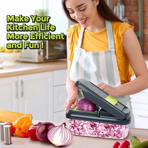 Yusshn Vegetable Chopper,12-in-1 Multifunctional Food Chopper,Professional Onion Chopper with 7 Blades,Vegetable Cutter with Container for Salad,Potato,Carrot,and Garlic; Essential Kitchen Tool(Grey) thumbnail 2