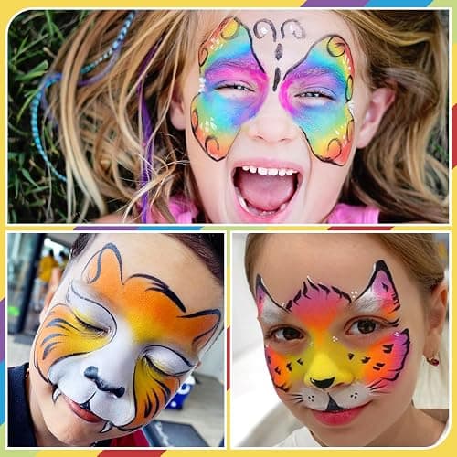 Drawdart Professional Face Painting Kit for Kids & Adults, Split Cake Face Paint Palette 12 x 10gm with Stencil, One Stroke Non Toxic Rainbow Body Paint Set for Halloween & Christmas Makeup thumbnail 6