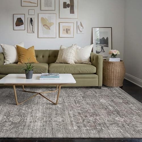 Rugxara Area Rugs 5x7 for Living Room Bedroom, Grey Washable Rug, Vintage Retro Boho Rug, Non Slip & Low Pile Faux Wool Thin Carpet for Indoor Dining Room, Dorm and Kids Room(Taupe/Grey 5x7ft) thumbnail 2